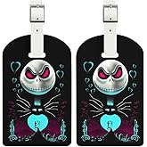FKHGY 2 Packs - Cute Leather Luggage Tag for Suitcase,Black Night Design Travel Suitcase Tag with Privacy Flap Address Labels, Travel Bag Tags