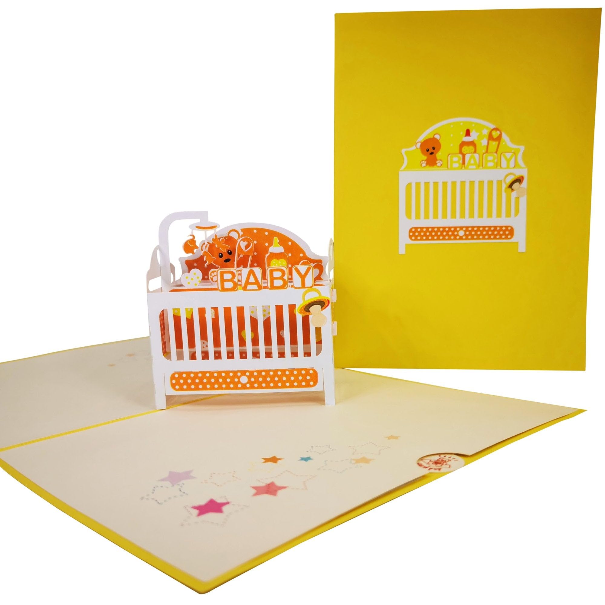 CardPop New Baby Yellow Cot Pop-Up Card - 3D Pop Up Greeting Card