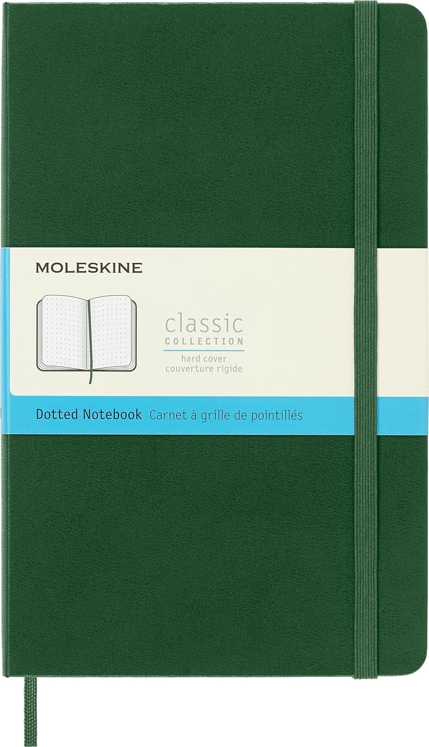 Moleskine Classic Notebook, Notebook With Dotted Pages, Hard Cover and Elastic Closure, Myrtle Green, Large, 13 x 21 cm, 240 Pages
