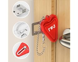 Security Portable Door Lock Latch, TWJ Upgrade 2 Holes Removable Door Latch Lock for Travel Safety and Personal Protection -