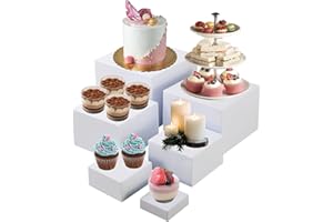 6PCS White Food Risers Set for Buffet Table, Buffet Risers and Stands, Food Stands for Party Catering Dessert , Acrylic Nesti