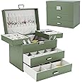 Dajasan Jewelry Organizer Box for Women Girls, Jewelry Holder Organizer, 4 Layers Leather Jewelry Box, Gift Idea for Valentine's Day, Christmas, New Year, Birthdays (Green)