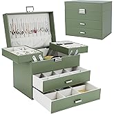 Dajasan Jewelry Organizer Box for Women Girls, Jewelry Holder Organizer, 4 Layers Leather Jewelry Box, Gift Idea for Valentine's Day, Christmas, New Year, Birthdays (Green)