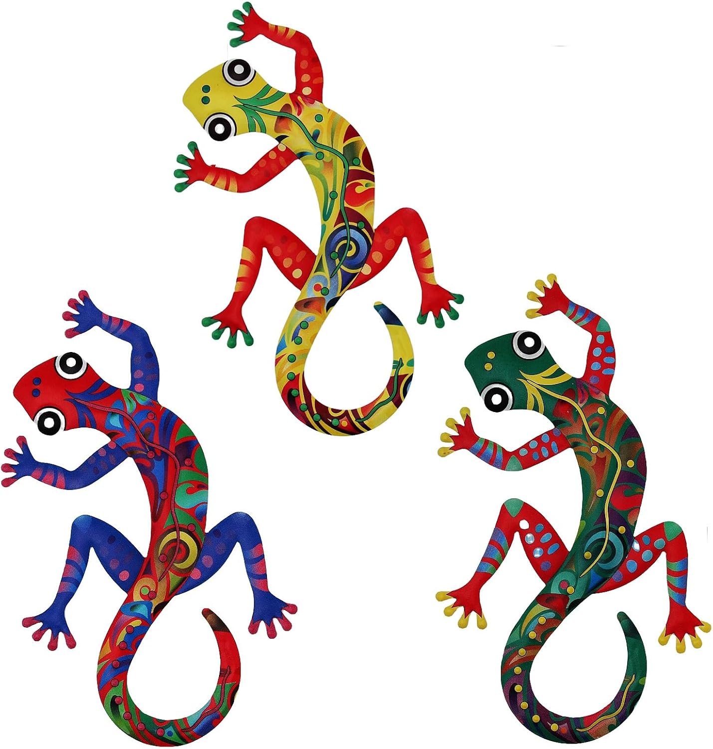 Plaques & Wall Art - Metal House Lizard Wall Art Decor,4 Pack Metal Colorful 10'' House Lizard Outdoor Sculpture Iron Outdoor Hanging Decor Ornaments Metal for Front Yard Fence Patio Balcony Garden Decorations