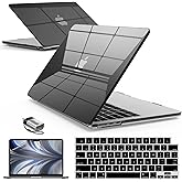 IBENZER Compatible with MacBook air 13 inch Case 2026 2025 2024 2023 2022 M4 A3240 M3 A3113 M2 A2681, HardShellCase w/KeyboardCover ScreenFilm Type-C for Mac air 13.6", Crystal Black, KK-CYBK+2TC
