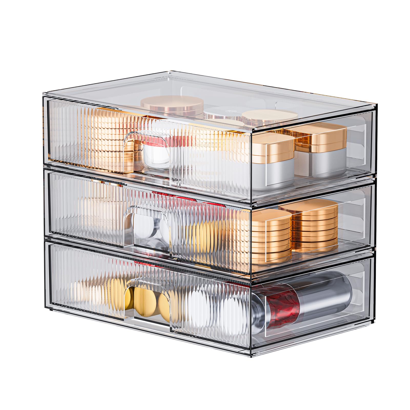 Photo 1 of ZHIAI Stackable Storage Drawer, 3 Piece Acrylic Organiser for Cosmetics and Beauty Products, Suitable for Dressers, Bathrooms, Cabinets, Storage Rooms, Bedrooms and Home Organisers