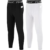 Roadbox Boys Compression Pants, Youth Athletic Sports Legging with Pocket, Base Layer Tights for Kids Running Football