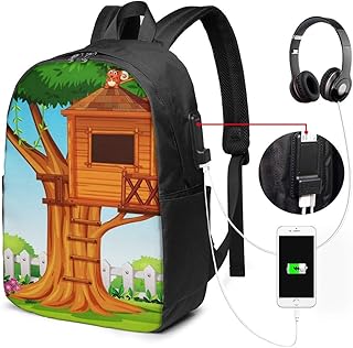 Schulrucksack Mit USB Port Jungen Mädchen Teenager, Rucksack Schule Laptop Rucksack für Herren Damen Daypacks für 15,6 Zoll Laptop Rucksack Gewächshaus Baumhaus Gartenbaum