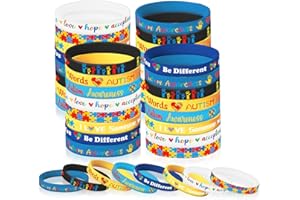 KOPOOEOE 120pcs Autism Awareness Party Favor Motivational Rubber Wristbands Puzzle Pieces Ribbons Pattern Wristbands with Ins
