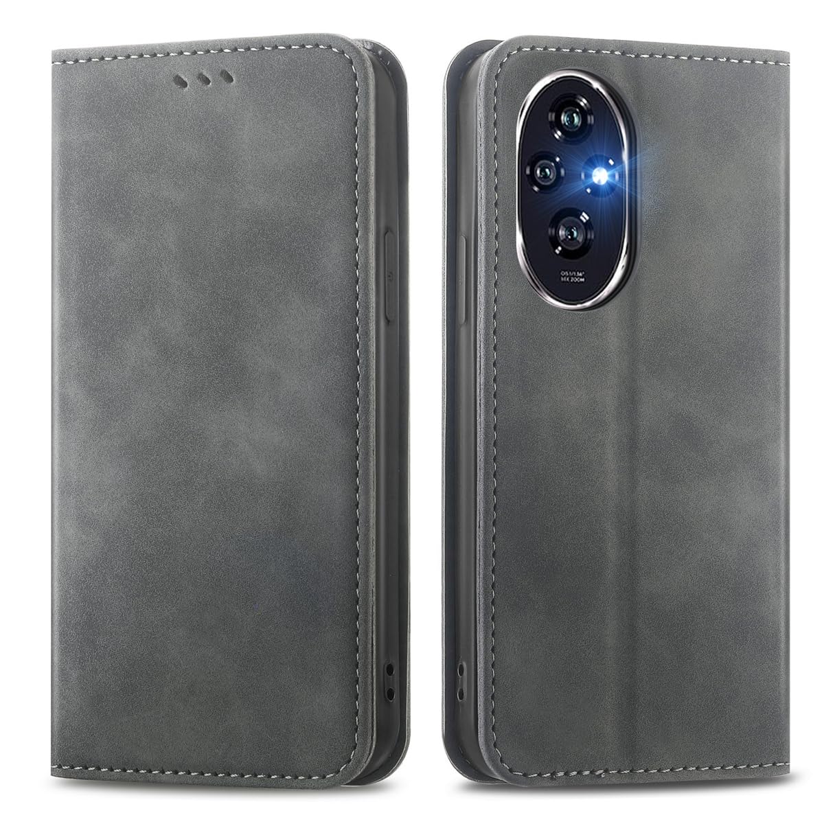 MOJIA Case Compatible with Honor 200 Pro, PU Folio Leather Wallet Phone Cover [magnetic closure] with TPU Inner Shell, Card Holder Stand Case. Gray