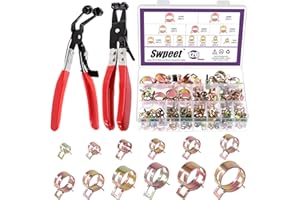 Swpeet 122Pcs 7-22mm Spring Band Hose Clamps with Swivel Flat and 45°Angled Flat Band Fuel Hose Clamp Plier Kit, Silicone Vac
