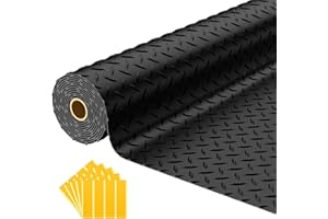 NarwooAuto 7.5x20 FT Garage Floor Mat, 2.8mm Thickened PVC Flooring Roll for Under Car, 150 SQFT Diamond Plate Black Garage Mats for Garage, Warehouse, Basement, Gyms, Trailer（Included Tapes）