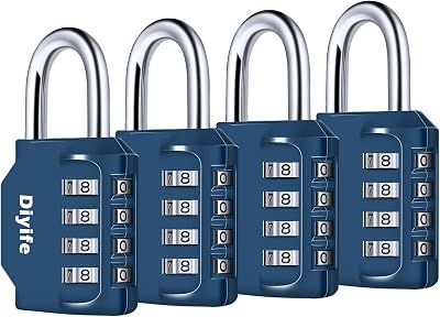 Diyife 4 Pack Heavy Duty 4 Digit Combination Padlock Navy Blue Weatherproof