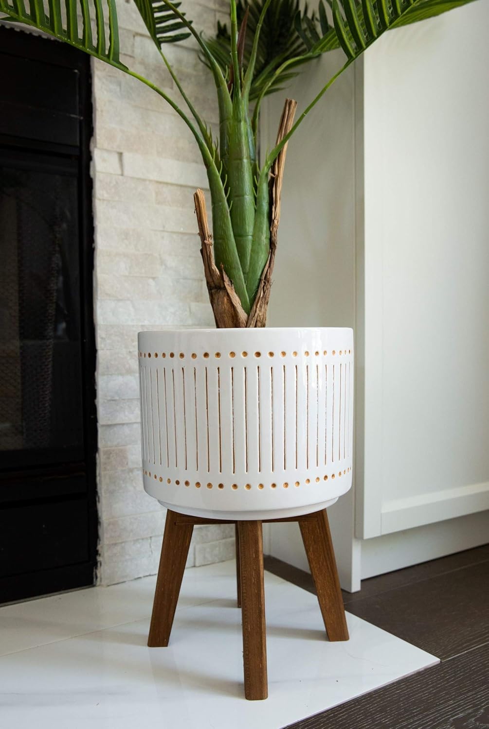 artificial plants unlimited competitor on Amazon Com Flora Bunda Artificial Plant Tree Areca Palm Tree 4 Feet Tall In 10 Inch Mid Century Verbena Ceramic Planter On Wood Stand White Home Kitchen