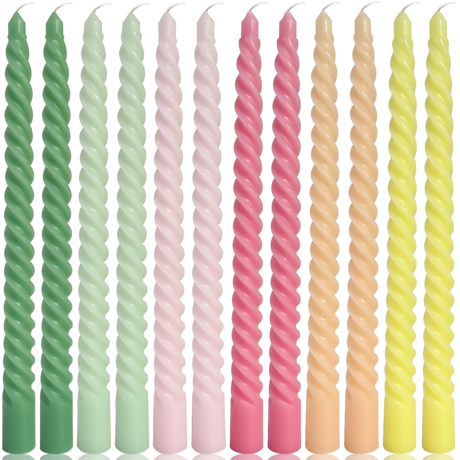 Photo 1 of 10 Inch Dopamine-Color Spiral Taper Candles for Home Decoration, 12 Pack Cream Twisted Candlesticks for Dinner Party Wedding Holiday