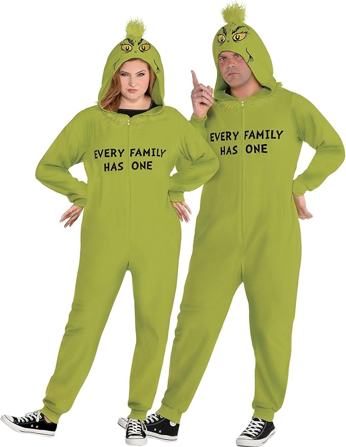 Party City Classic Grinch Zipster Onesie for Adults, Plus