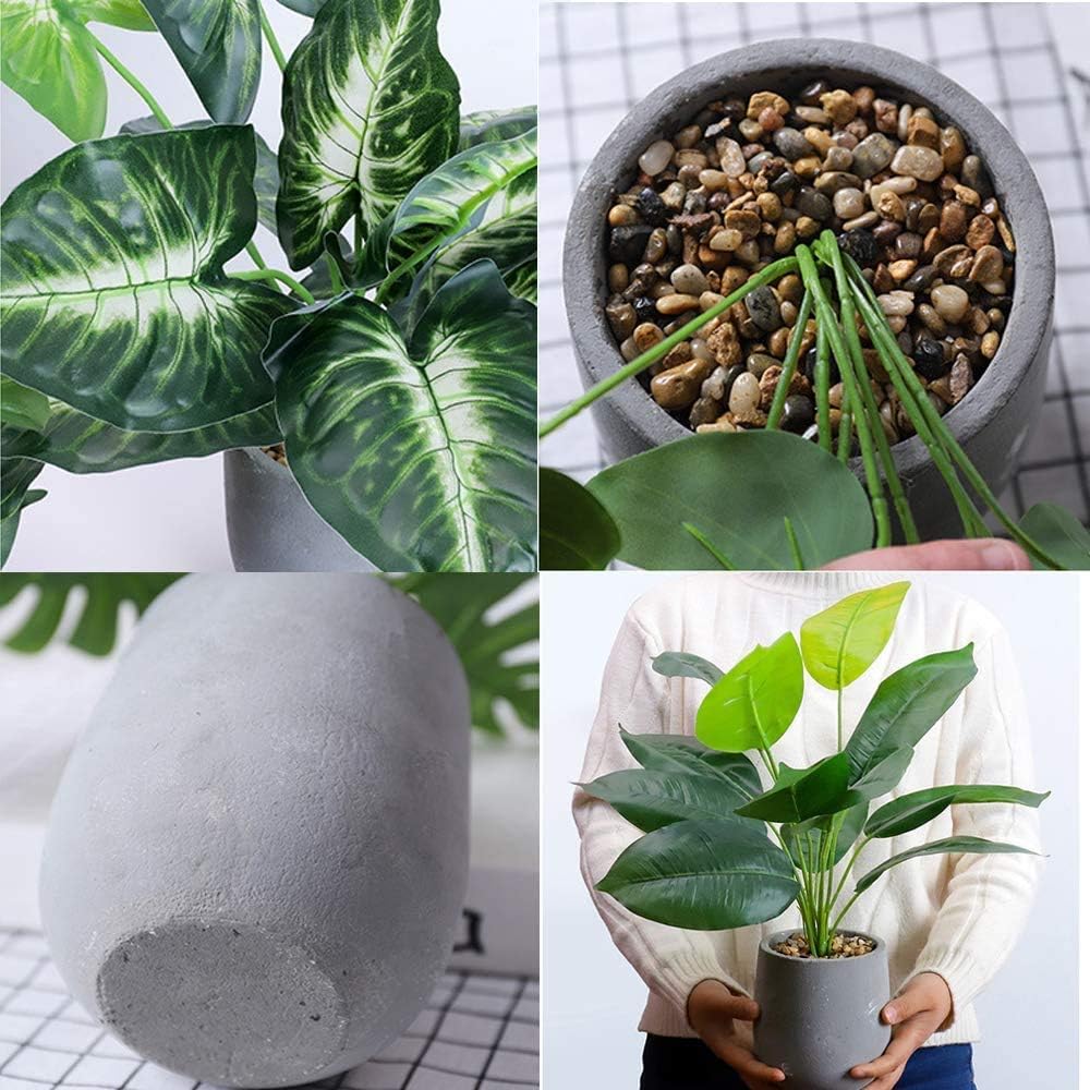 U'Artlines 2Pcs Artificial Topiary Greenery Plants with Paper Pulp Pot for Home Office Tabletop Decoration (Set of 2, Oak Leaf/Taro Leaf) -