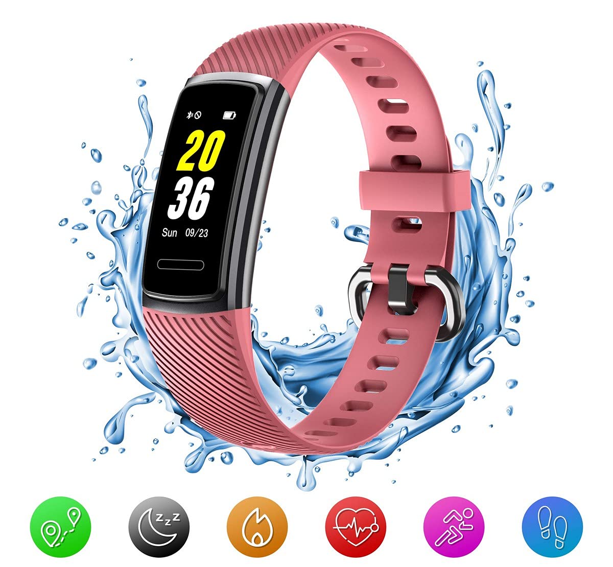 INOV8 Galaxy A370 Water Resistant Bluetooth Activity Health & Fitness Tracker Watch - 14 sports options and Monitoring for Heart Rate, Sleep, Calorie, Step Counter/Pedometer. Pink