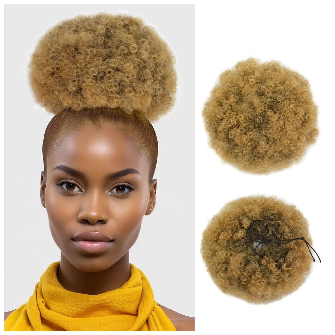 Afro Puff Drawstring Ponytail with Two Clips for Black Women Synthetic Curly Ponytail Bun Extension Hairpieces Updo Hair Extensions (X-Large,T1B/27#)