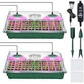 YAUNGEL Seed Starter Tray with Grow Light, Seed Starter Kit with Timing Controller Adjustable Brightness,80 Cells Seed Starter Tray for Indoor Planting with Humidity Domes Heightened Lids 2 Pack