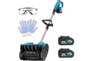 ZEEKMUSS 21V Cordless Snow Blower, 32 cm Electric Snow Shovel, Brushless Motor, Adjustable Handle, 2 Batteries Included (2 Ba