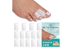 Gel Toe Protector, (14pcs Medium) Open Toe Sleeves, Toe Caps, Breathable Toe Cushions for Blisters, Corns, Hammer Toes, Toena