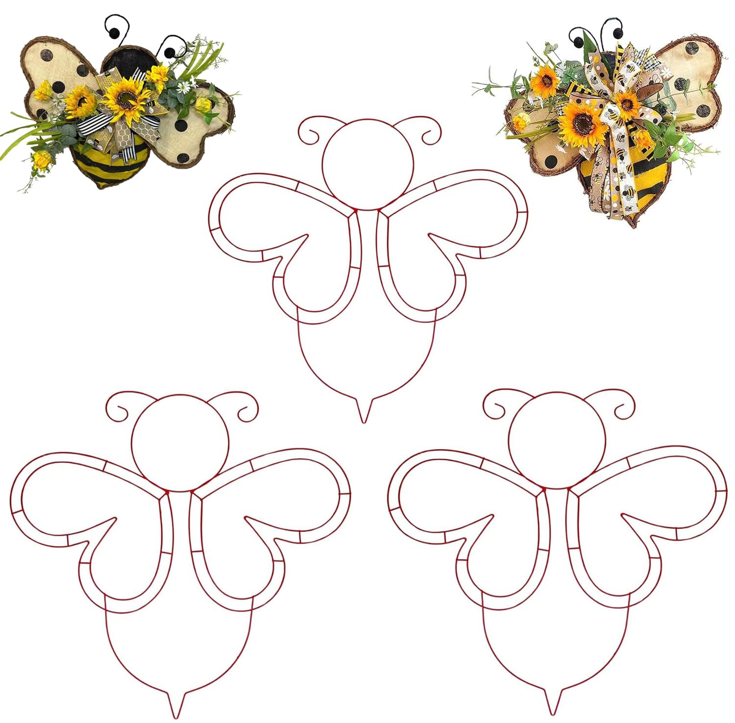 Photo 1 of 3 Pack 14 Inch Wire Heart Wreath Frame with Bee Wreath Shape, Spring and Summer Patio Porch Decorations for Party Events Home Decor and Outdoor Events (Bee)