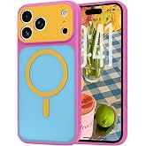 LAPOPNUT for iPhone 17 Pro/18 Pro Magnetic Case Contrast Candy Color,Blue | Compatible with Magsafe Summer Vibe Dopamine Contrast Color Block Phone Case Camera Lens Protection Cover for Women Girl Cute