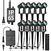 SUNTHIN Outdoor Landscape Lighting with Remote, RGBW Color Changing Spot Uplights,10 Pack