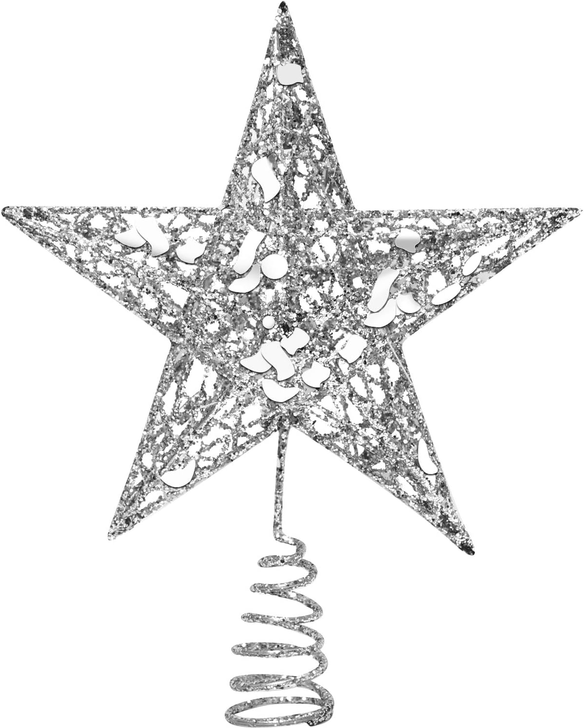 Tree Toppers - URATOT Glittered Christmas Tree Topper Metal Christmas Treetop Hallow Wire Star Topper for Christmas Home Decoration