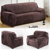 Teynewer Thick Velvet Sofa Covers 4 Seater Brown High Stretch Non-Slip view 7