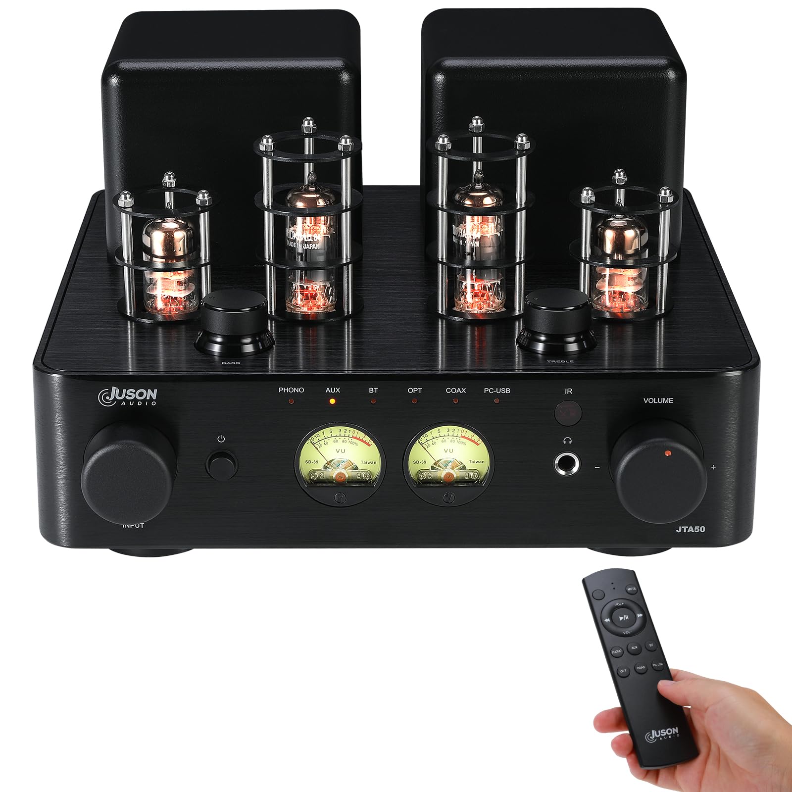 Juson Audio JTA50 2025 130W Tube Amplifier Entry-Level HiFi Amp with BT 5.0, Remote,AUX,Coax, Phono and USB in,Subwoofer Out,2.1CH for Turntable