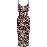 BEAUDRM Women's Leopard Cami Dress Cheetah Spaghetti Strap Bodycon Fitted Dresses