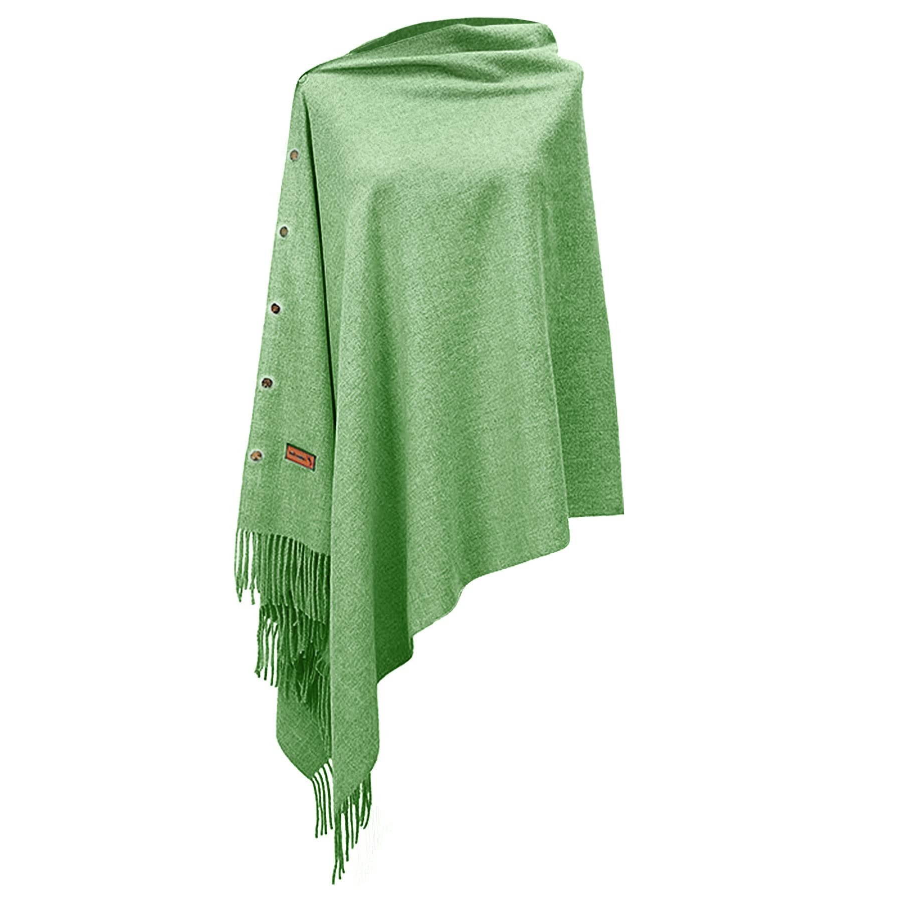 BOER Winter Warm Scarf - Women Poncho Shawl Wrap Winter Long Scarves Soft Warm Button Knitted Shawl Blanket Cape Wool Spinning Tassel Polyester Cardigan (GreenA)