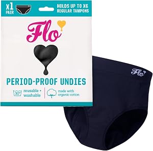 FLO Period underwear Heavy Flow, Organic Cotton Reusable + Washable Period Underwear