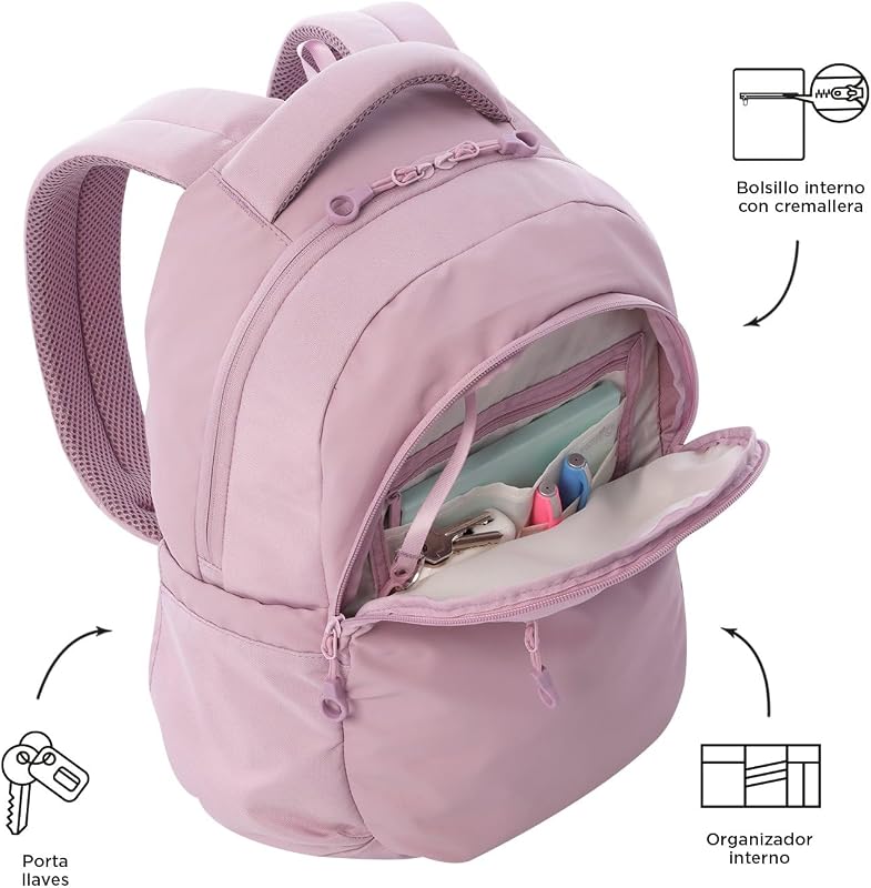 - Mochila para portátil de 14 polegadas, modelo Steif Nara, capacidade de 20 L, compartimento para tablets de 10", bolso para garrafa, alça para a mala, encosto ergonómico, tiras em S, cor Lilases Keepsake