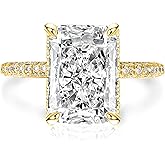 RURULUYA Elongated 3.5CT Emerald/4.5CT Radiant Engagement Ring for Women,Simulated Diamond Promise Ring in S925 Silver 18K Gold Plated