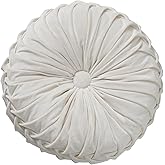 Jiuqianli Round Throw Pillow Velvet Home Decoration Soft Pleated Pumpkin Round Floor Cushion for Couch Chair Bed Car Decorative (White 14inch)