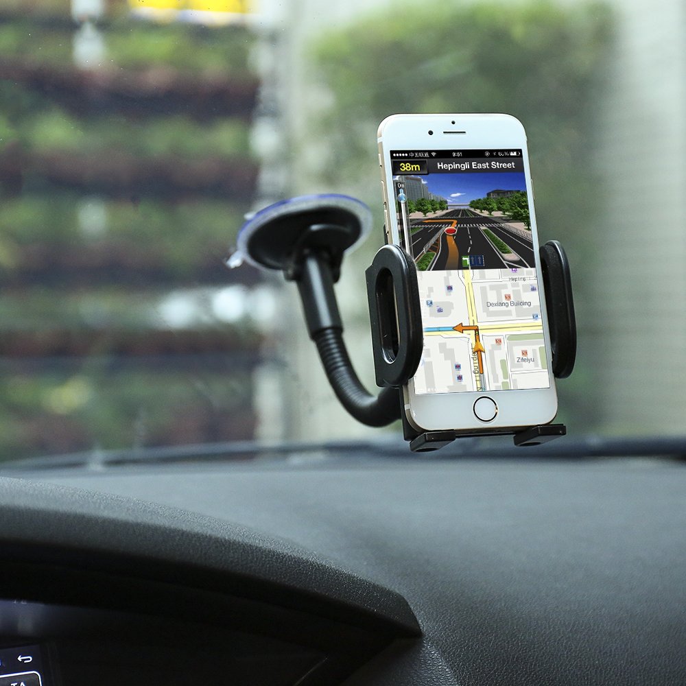 Phone Holder for Car iProductsUS Car Phone Mount Universal Windshield Cell Phone Holder for iPhone 7/6S/6 Plus/5S/5 Samsung Galaxy S7/S6 Edge Nexus LG HTC GPS Devices 3.5-6 inch (Black)