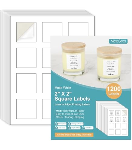 Inkjet Labels Glossy White Square Sticker Labels - 2x2 Inches, 20 Per ...