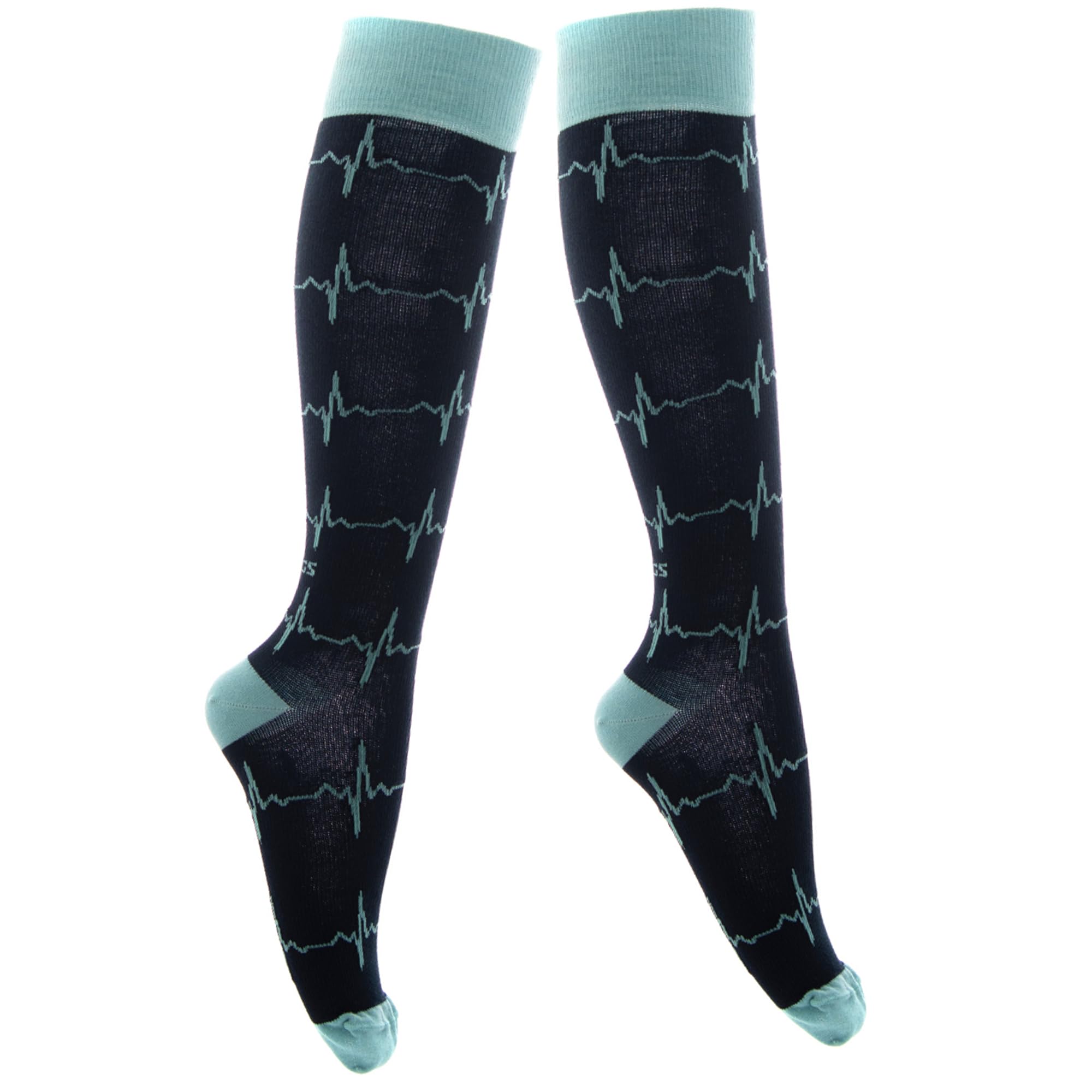 FitLegs - Life Compression Socks - 14-17mmHg for Work, Travel, & Pregnancy DVT Prevention - Unisex, Large, Navy/Aqua — image 1