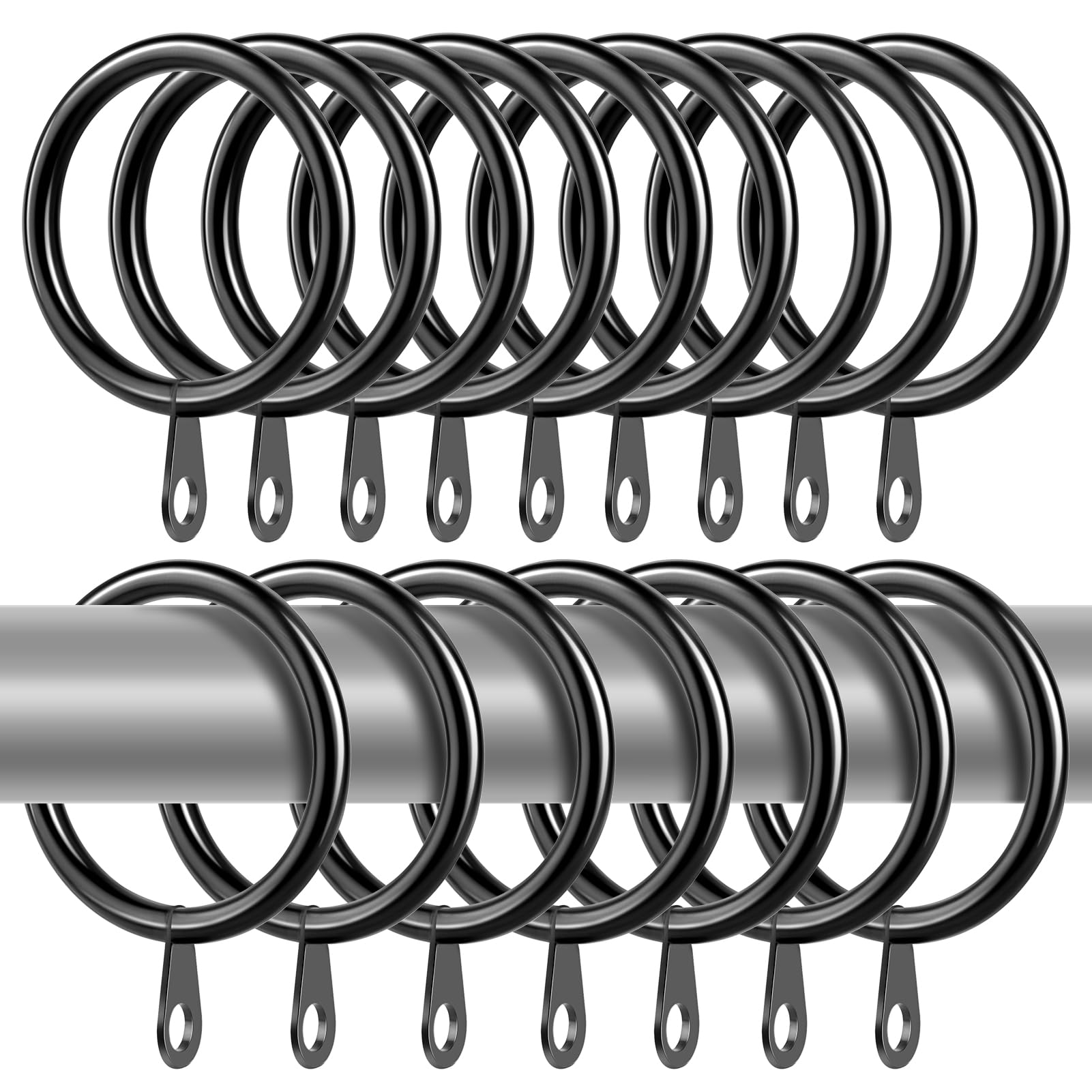 50 Pack Metal Curtain Rings - 32mm Internal Diameter, Black Hanging Rings for Poles, Shower Curtains and Drapery
