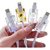 CameCosy 4PCS Cable Protector for iPhone Type-C Charger,Cute Floral Pattern | Cute Lavender/Sunflower/Lace Blossom/Camellia Pattern 4PCS Set Phone Cable Protector, Charging Cord Protector, Charger Saver
