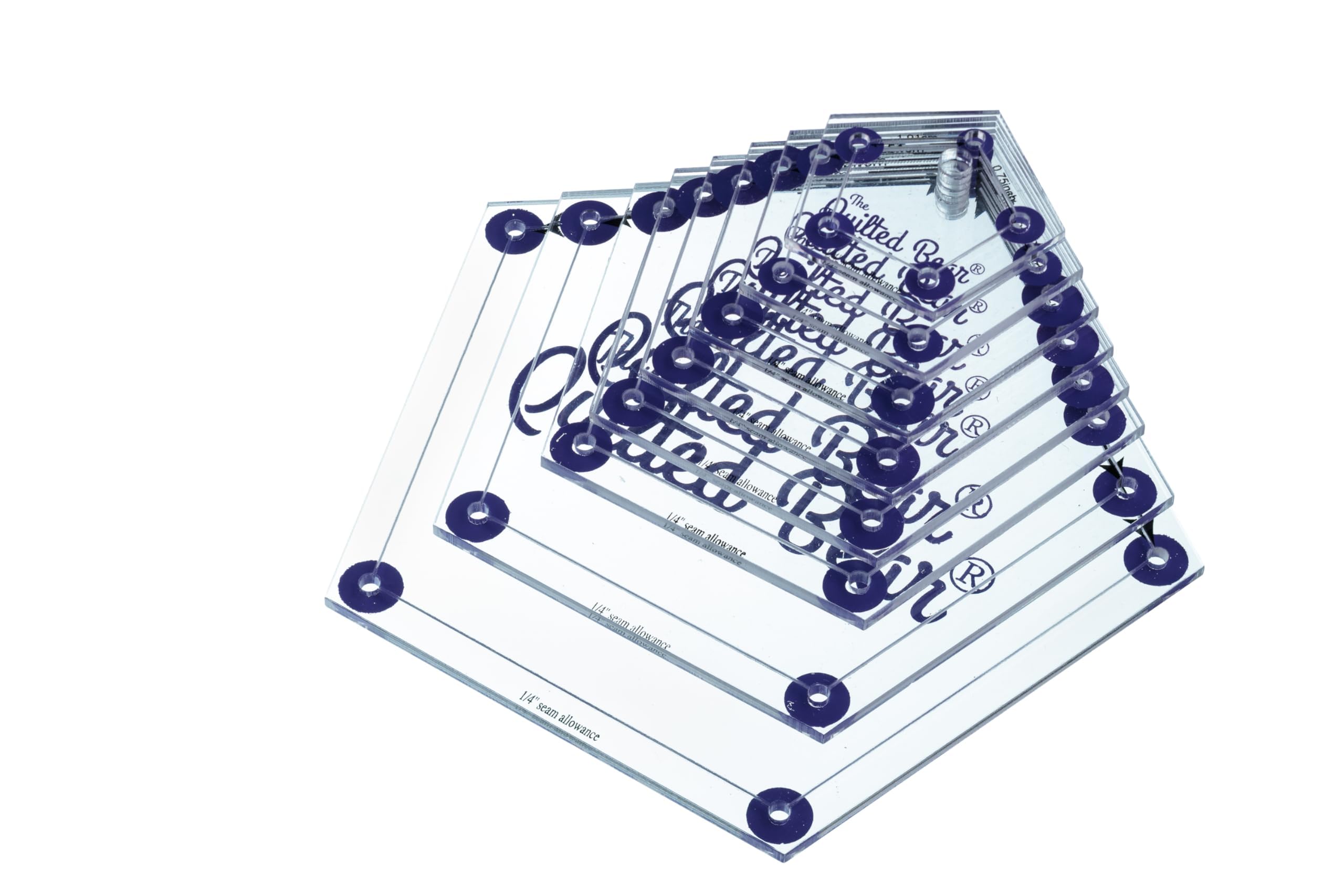 The Quilted Bear Pentagon Quilting Templates - Set of 8 Non-Slip Clear Acrylic Patchwork Quilt Templates, Quilting Accessories for Patchwork, Dressmaking and Sewing (3/4 inch - 3 inches)