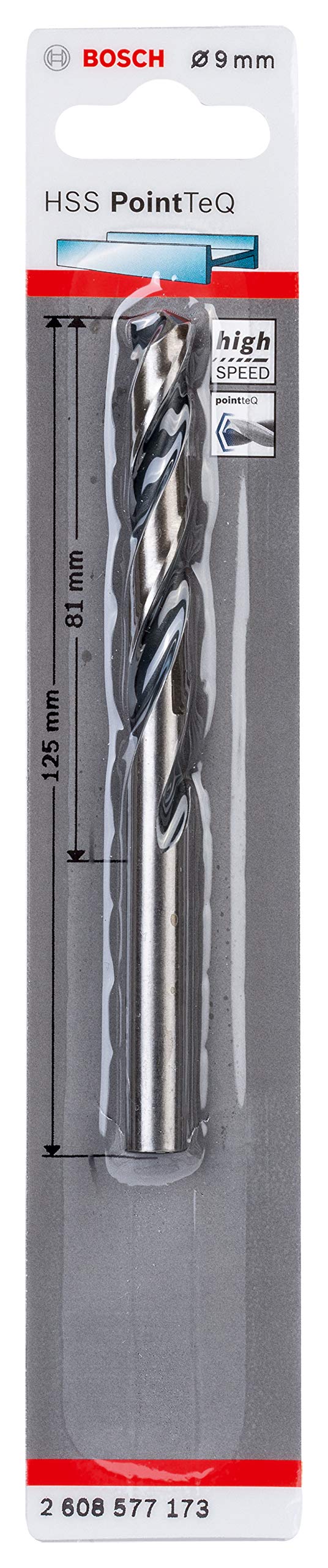 Bosch Professional 2608577173 PointTeQ HSS Twist Drill Bit (for metal, 9 x 81 x 125 mm, accessories for drill driver)