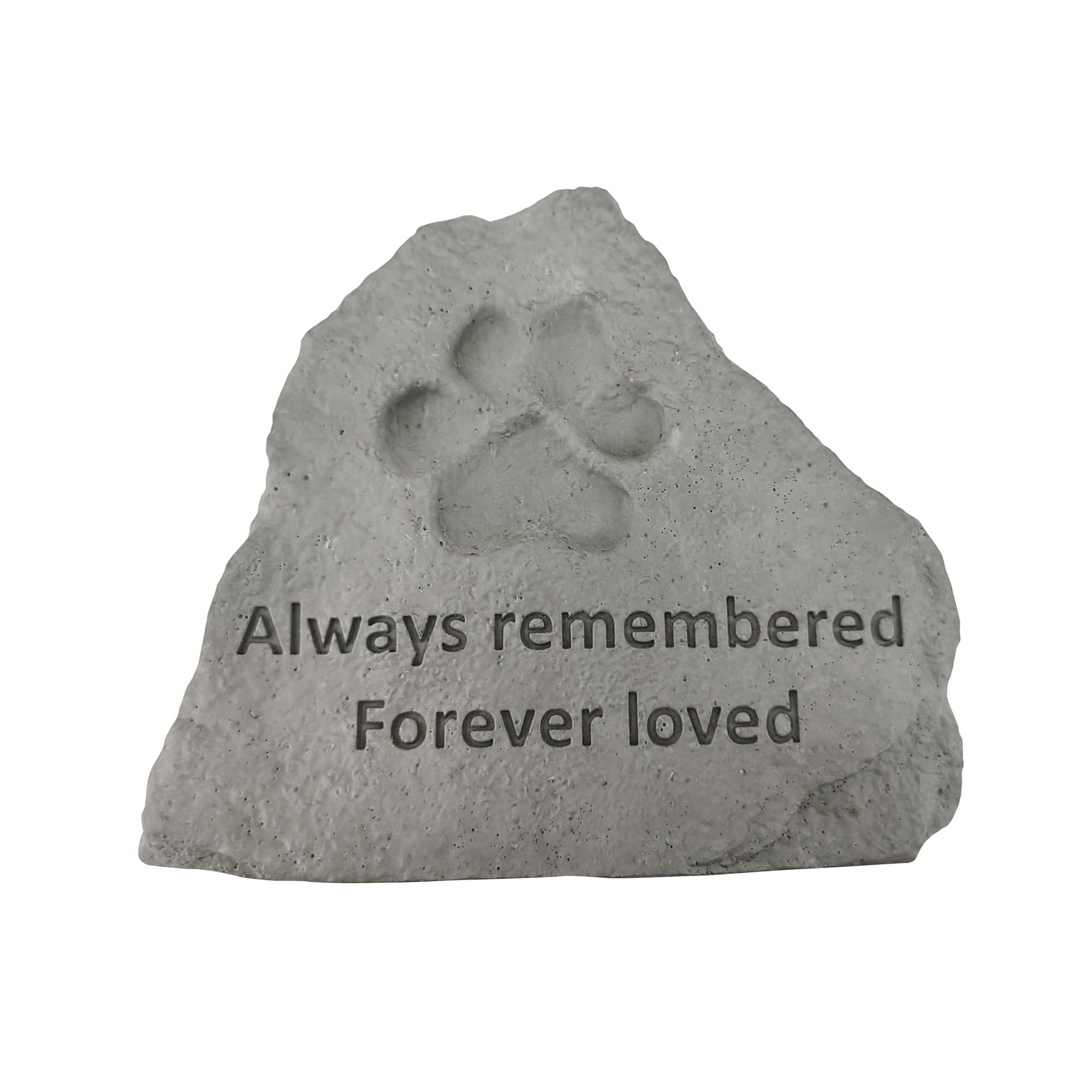 Pet Memorial Stone Outdoor Garden Ornament & Grave Marker | Paw Print Tribute, Always Remembered Forever Loved | Cast Stone, 14x12x3cm