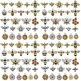 Youdiyla 50pcs Alloy Antique Silver Enamel Bee Daisy Set Pendant Jewelry Making DIY Keychain Earrings Pendant Various Design Charms for Jewelry Making Bracelets Necklace (SN1009)