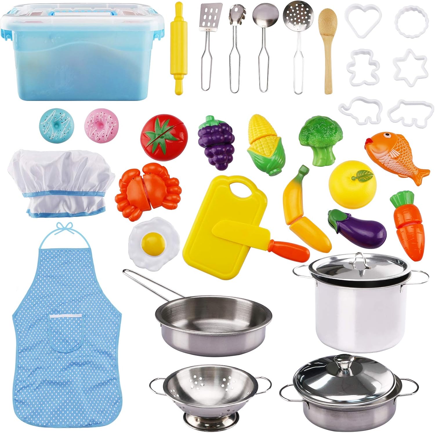 37 PCS Set Kitchen Pretend Play Toys, Cooking & Baking with