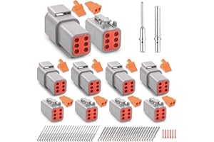 JRready Deutsch DTM 6 Pin Connectors 4 Kits, Waterproof Electrical Wire Connectors with Size 20 Solid Contacts 20-22AWG, ST6330-6 Deutsch DTM Automotive Connectors Kit for Car, Truck, Marine