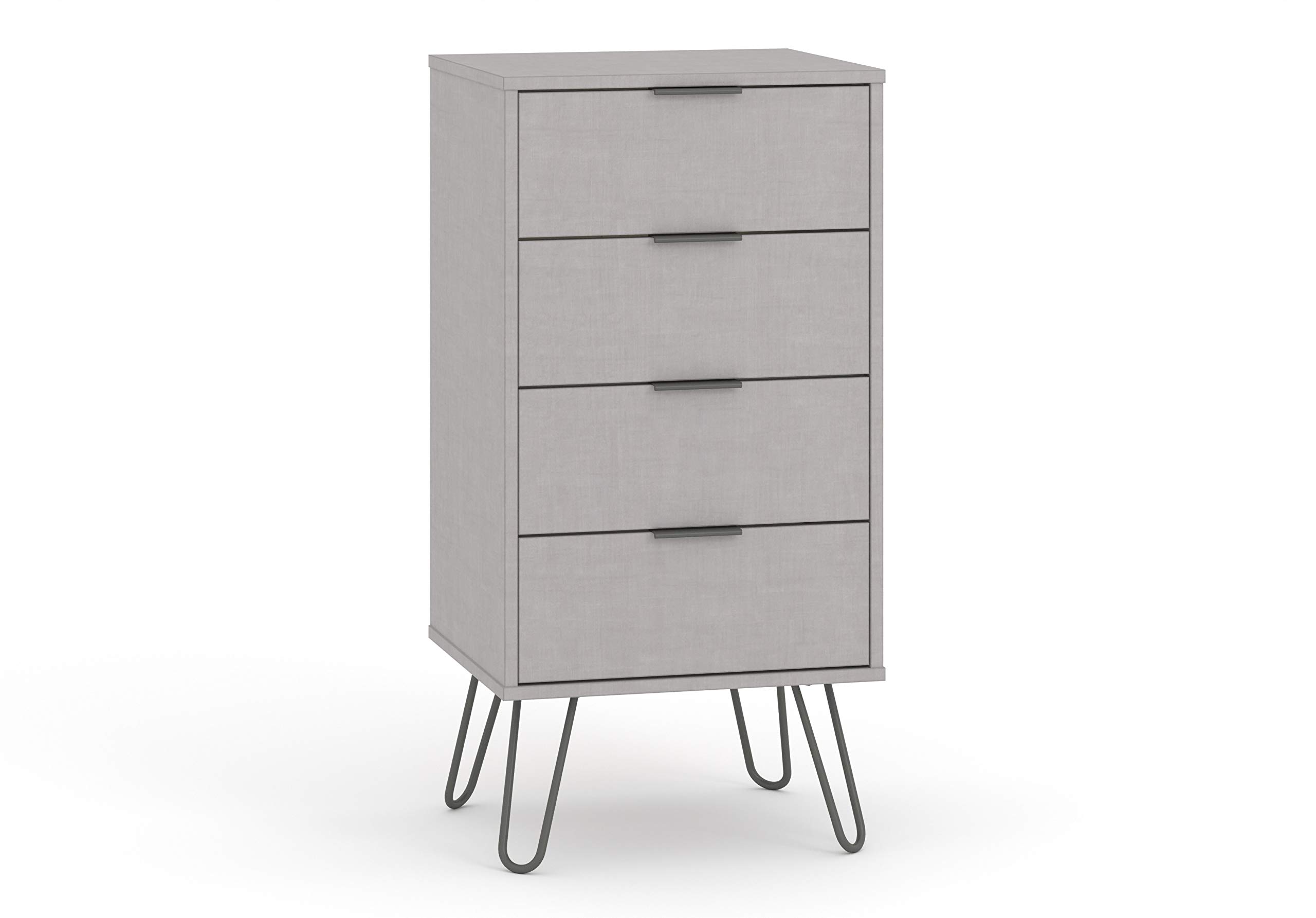Home Source Chest of Drawers Tallboy Cabinet Organiser, Industrial Bedroom Storage, Grey, 4 Drawer Narrow